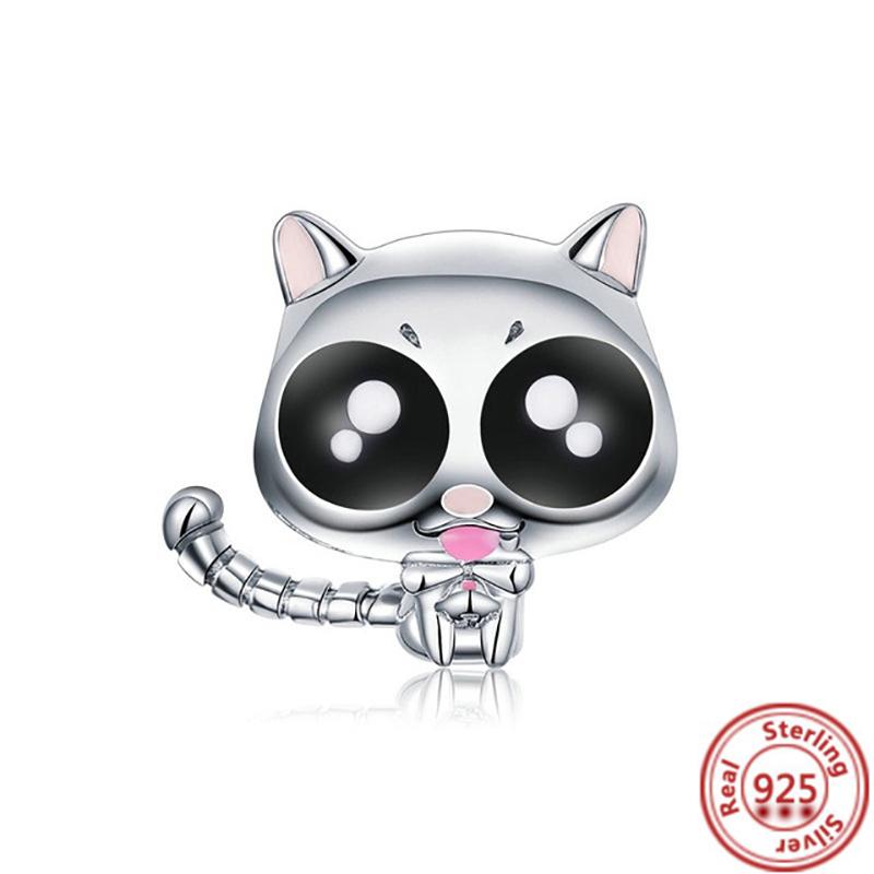 Charm-Perlen aus 100 % 925er Sterlingsilber mit Pfotenabdruck, Glückskatze, Hund, süßer Welpe, passend für originale Charm-Armbänder, Damen- und Mädchenschmuck