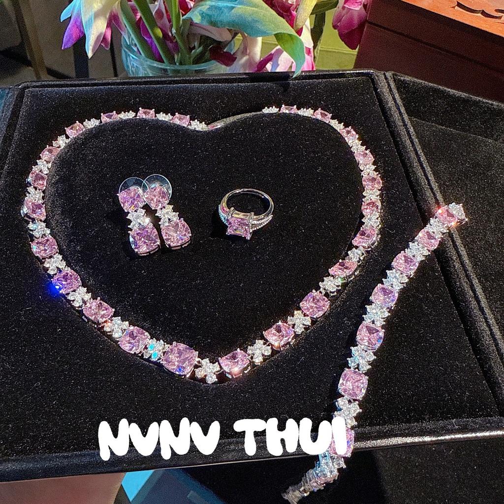 Mozambique Pink Crystal Flower Gem Necklace, Fragrant Fendai, Papalacha Petal Pink Diamond Bracelet Set