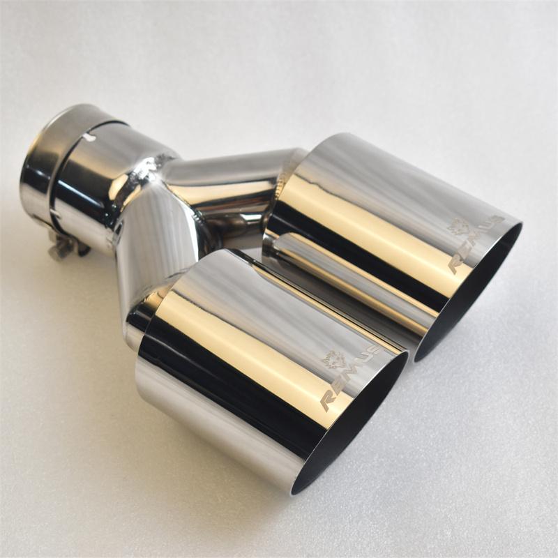 REMUS Dual Exhaust Tip 3 Inch Inlet 3" Outlet 9.5" Long Tail Pipe Double Wall Polished 304 Stainless Steel