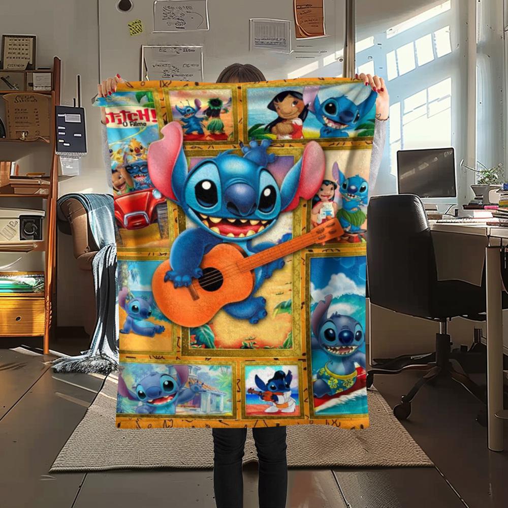 Stitch Multiple Expressions Grid Collage Pink Blue Background Print Flannel Blanket Soft Warm Throw Blanket Sofa Bedroom Decor Gift