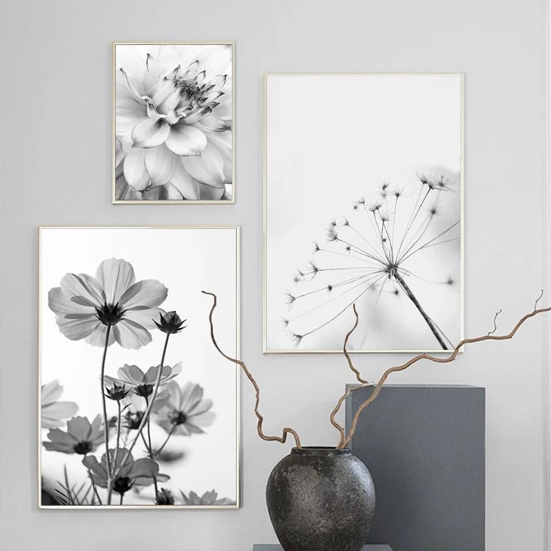 Black and White Flower Posters Print Fresh Canvas PaintingWall Art Feather Dandelion Pictures  Living Room Decoration Wall Decor