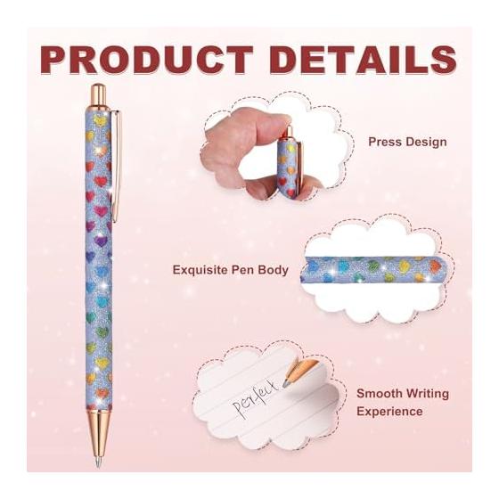 PATIKIL Set of 2 Fancy Pens for Women, Medium Point 1.0mm, Black Ink, Shiny Ballpoint Pen, Metal Knock Type, For Journaling, Christmas Gift, Office