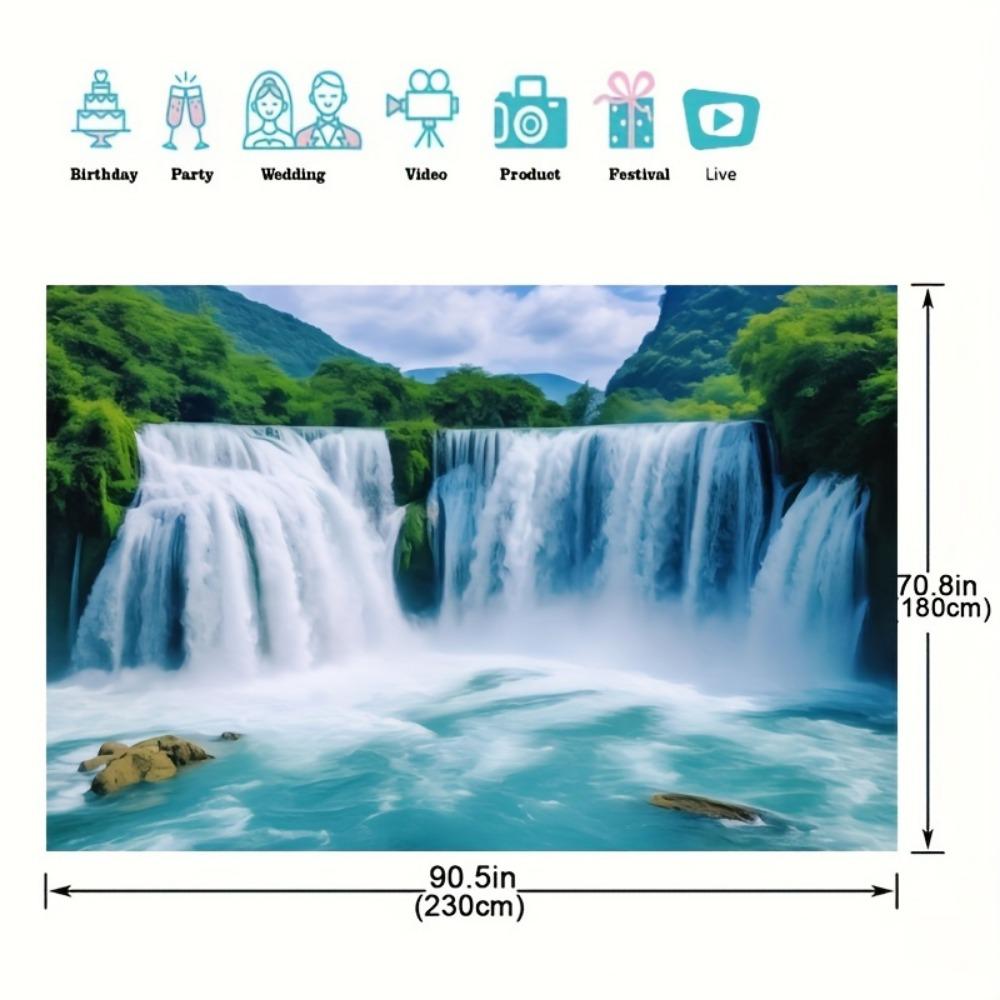 Stunning Waterfall and Forest Cliff Photography Background - Home decor polyester tapestry for birthday parties and photo shoots