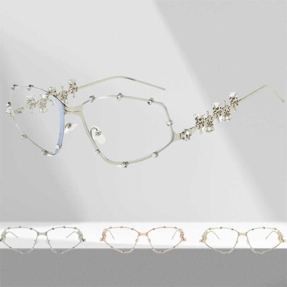 Modische Strassstein-Brille Damen Herren Übergröße Katzenaugen-Brille Metall Übergröße Ovale Sonnenbrillen-Gestelle Vintage Bling Party-Brille