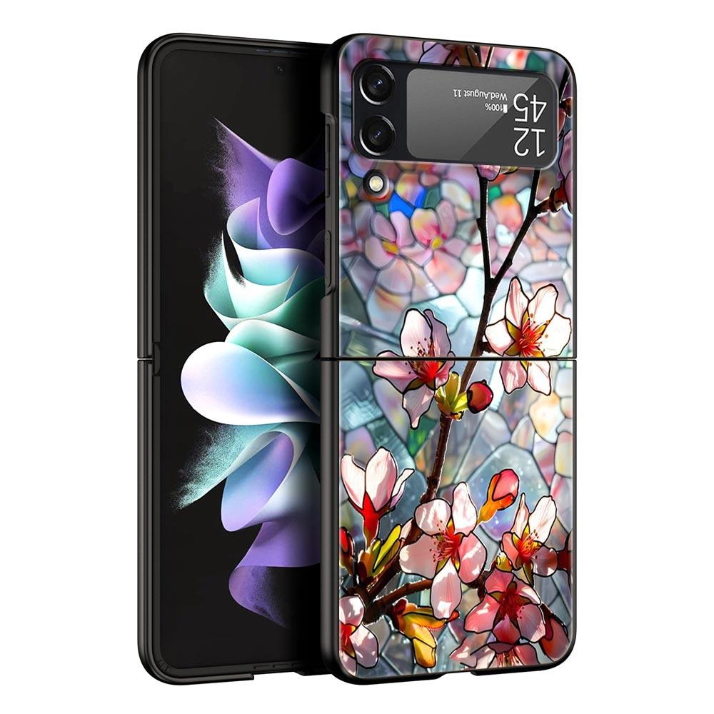 Phone Case for Samsung Galaxy Z Flip 3 4 5 6 7 Folding Shell For Samsung Z Flip4 Flip5 PC Hard Cover Flower marble Geometry