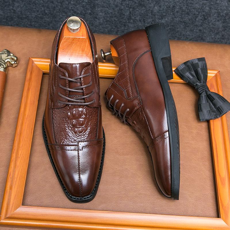 Luxury Brand Men's Banquet Formal Shoes Elegant Fashionable Men's Office Business Shoes Classic Brown Lace Up Free Delivery