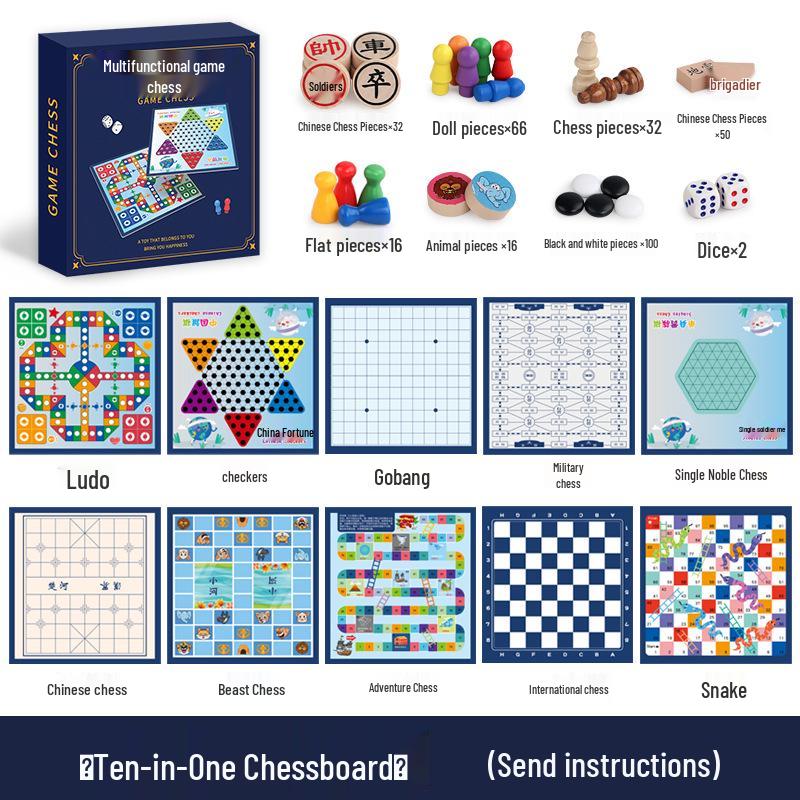 Children s All-in-One Chess and Checkers Educational Set: Gomoku, Chinese Chess, and Flying Chess