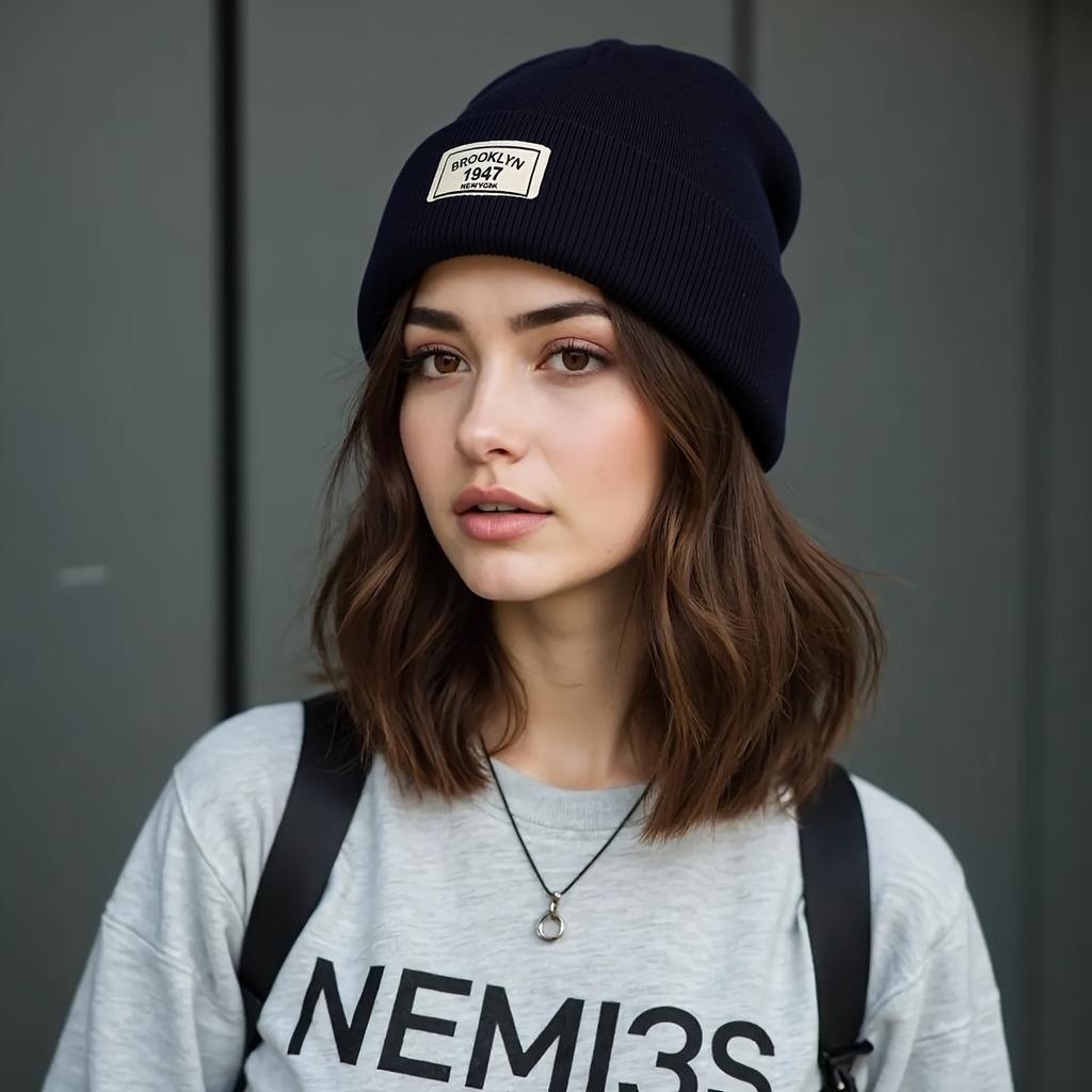 1947 Knitted Beanie Unisex Outdoor Ski Pullover Hat Fashionable Stretchy Knit Cap Trendy