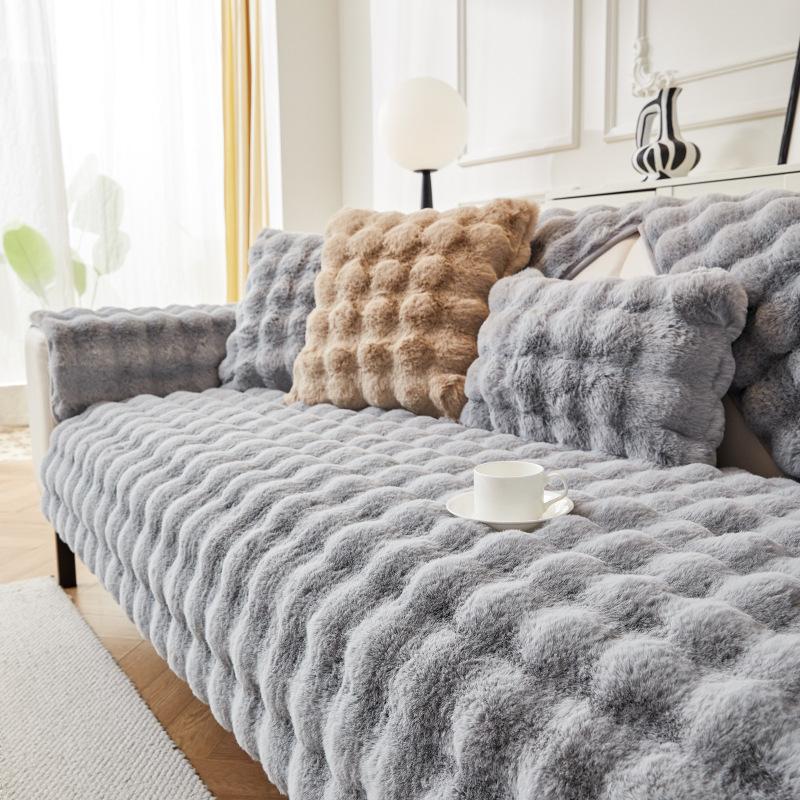 Rabbit Plush Sofa Cushion, Non-Slip Advanced Seat Cushion In Winter, Net Red Leather Sofa Cover, Simple Cover Cloth Towel In Winter