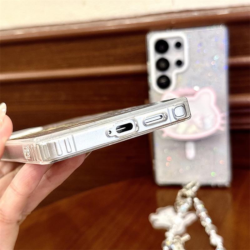 Cartoon Graffiti Small Cat Glitter Magnetic Phone Case for Samsung S25U, S24 Plus, S23 (2025)