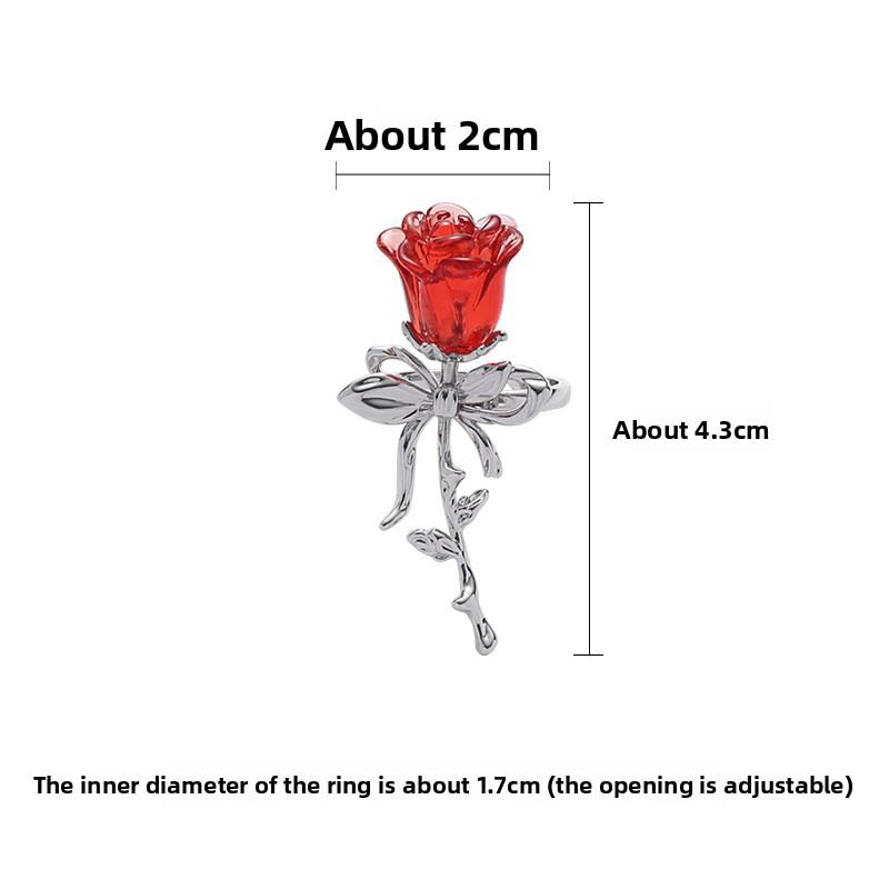 Japan and South Korea Rose Open Ring Women's Personality Fashion High Sense Index Finger Ring Sweet and Cool Temperament Adjustable Hand Jewelry