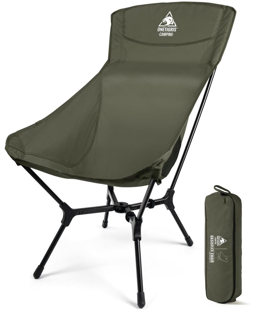 ONETIGRIS OASISFLEX Folding Camping Chair Easy 150kg Weight Lightweight Aluminum Side Storage Bag Included High-Back - Assembly, Capacity, Frame,