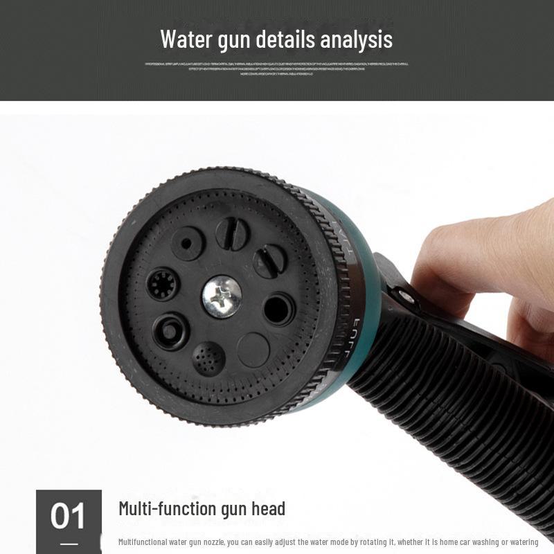 8-Function Garden & Car Wash Water Gun: Multifunctional Nozzle for Sprinkling, Washing, and Watering with Brush