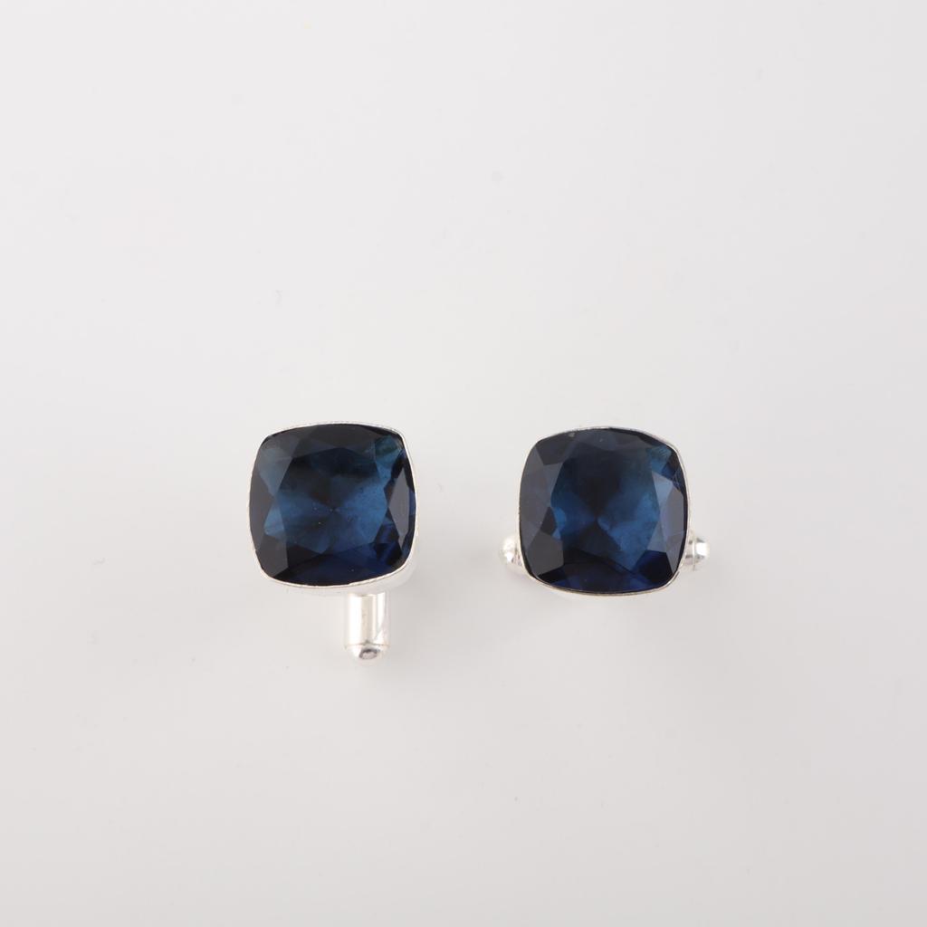 London Blue Topaz Gemstone 925 Sterling Silver Handmade Cufflinks 1" For Gift CL-9-12