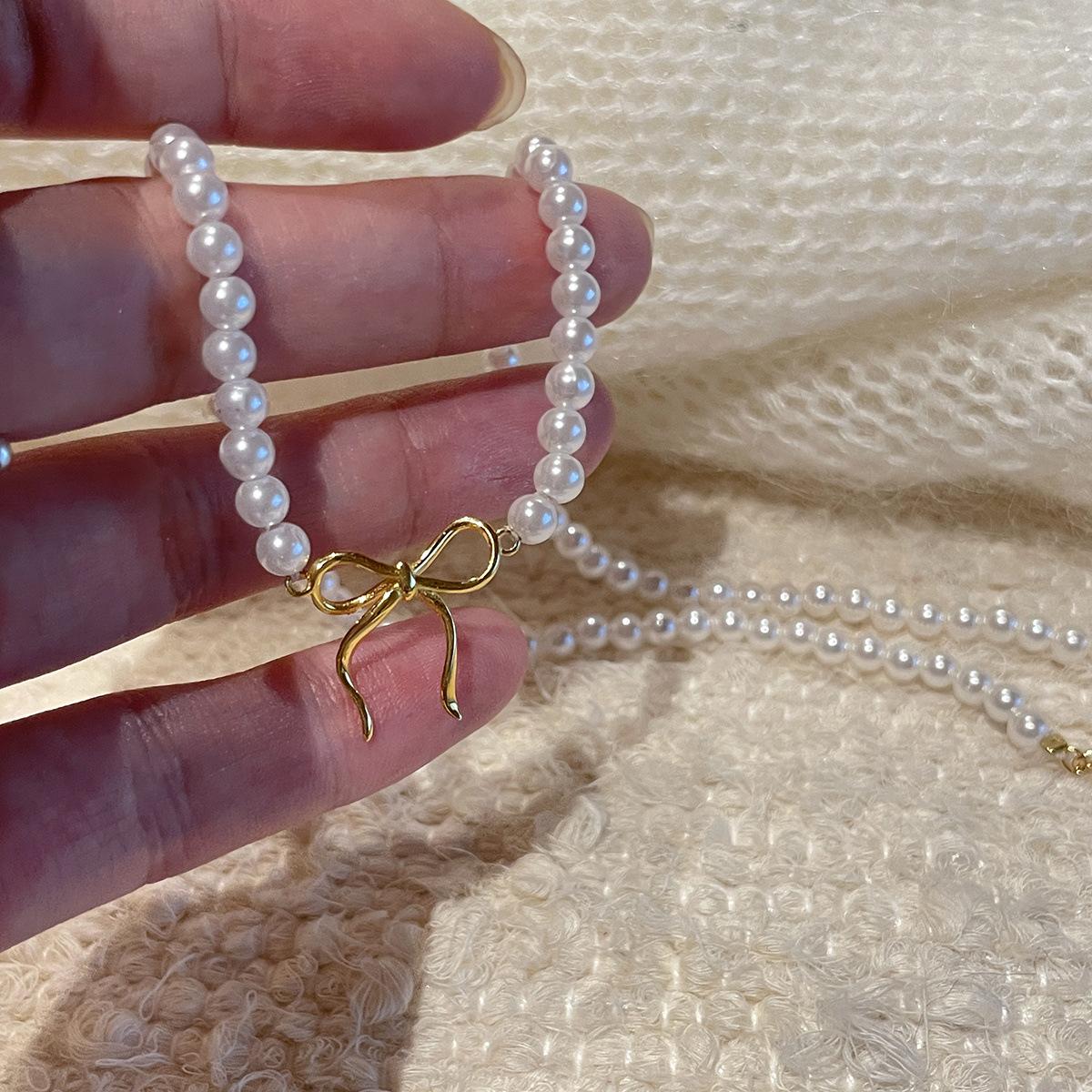 

Французское ретро жемчужное ожерелье женское легкое роскошное нежное темпераментное бантовое серебряное цепочка на ключицу высококачественная новая цепочка на шею 925 silver