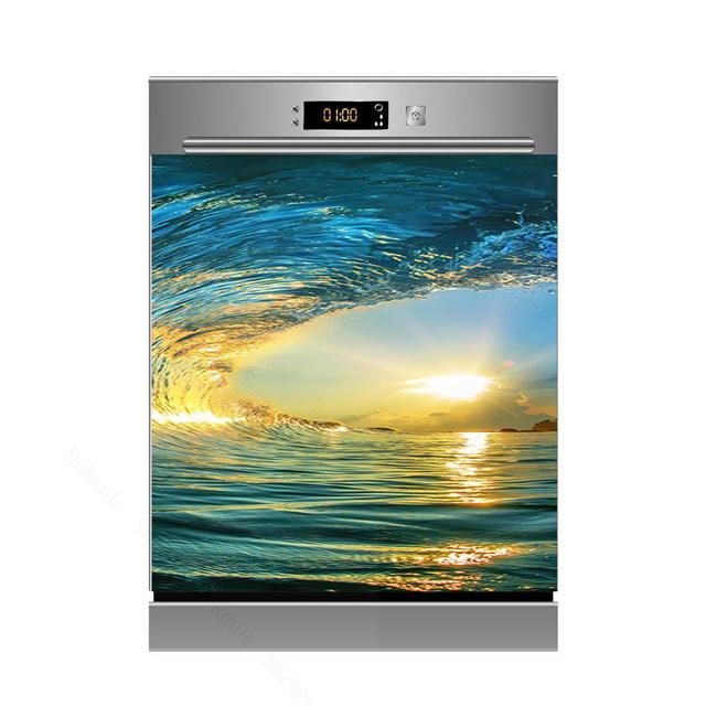 

Волна воды, белые наклейки для посудомоечной машины, самоклеящиеся наклейки на дверь, обои, кухонные аксессуары, аксессуары для домашнего декора 60X82cm 23X32inch