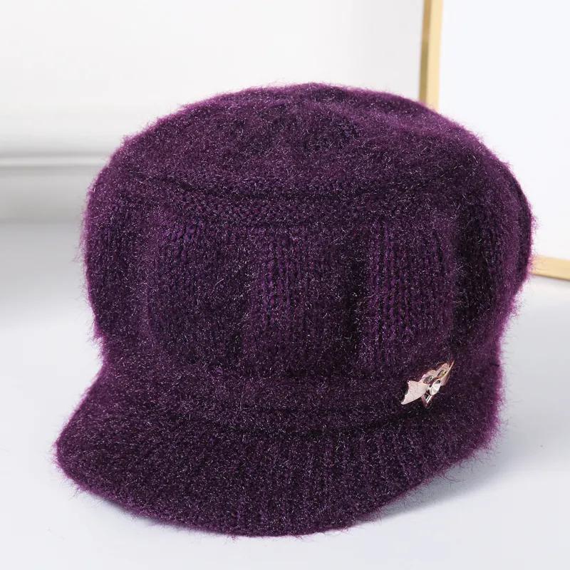 WTEMPO Plush Inner Warm Soft Solid Color Mom's Hats Windproof Cold-proof Women's Autumn Winter Casual Versatile Hats