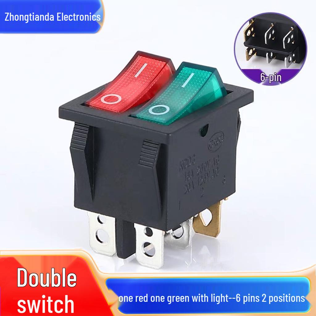 KCD4 Rocker Switch, Double Pole, 16A, 4/6 Pin with Light