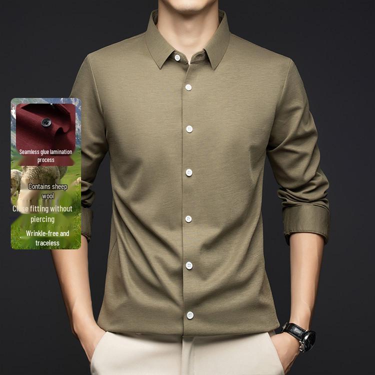 

Men s High-End Seamless Ice Silk Long Sleeve Non-Iron Business Shirt for Spring and Autumn 4XL чорний