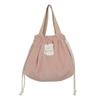 Versatile And Chic Drawstring Corduroy Lunch Tote Bag For Everyday Use In Green