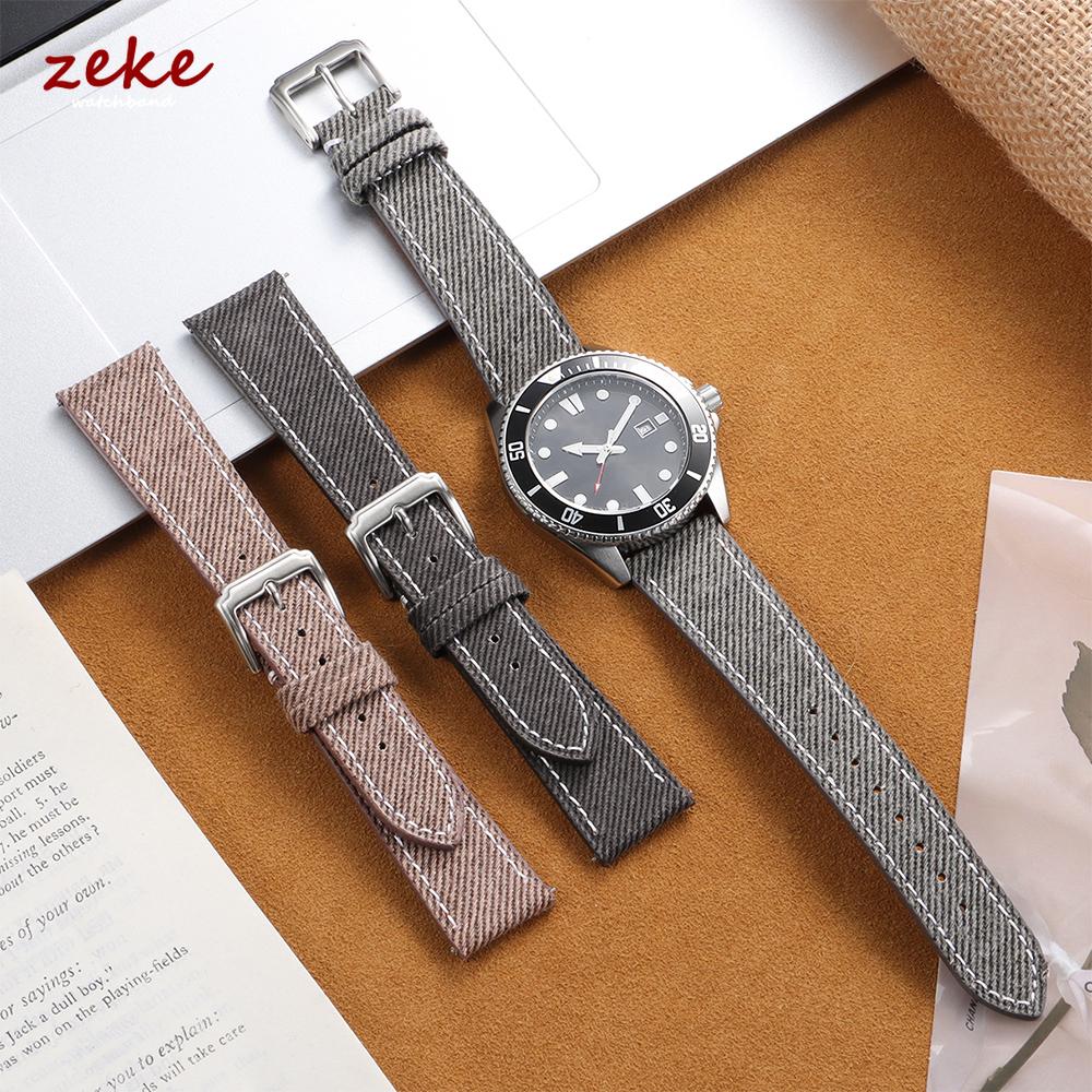 Vintage Denim Watch Strap Stitched Leather Watch Band 18mm 20mm 22mm Universal Quick Release Smartwatch Bracelet Brown Wristband