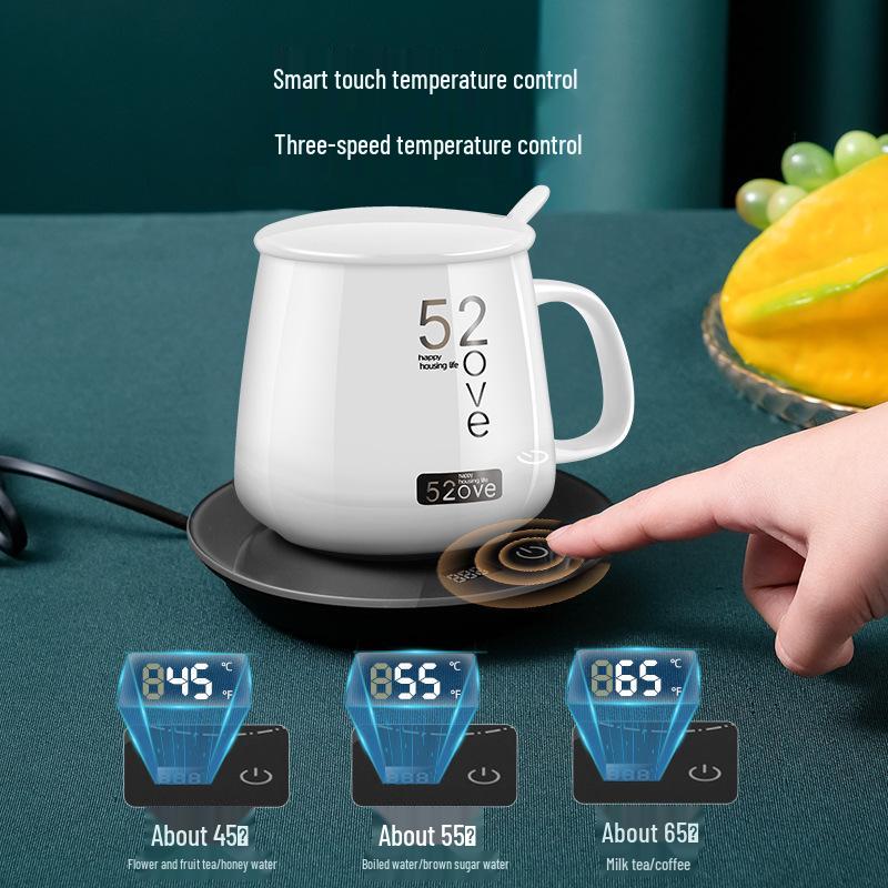 Insulated Ceramic Cup Warmer with USB, Adjustable 3-Level Temperature Display