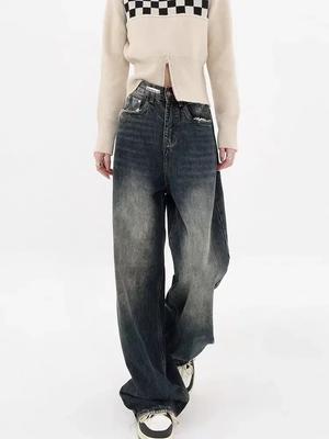 Kadın Büyük Beden Harajuku Y2K Bol Kot Kadın Sokak Giyim Retro Moda Sonbahar Yüksek Bel Pantolon Bol Geniş Paça Kot Pantolon Kadın