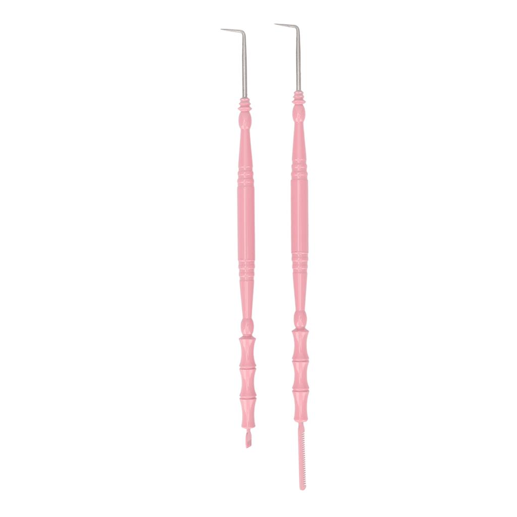 2pcs Lash Perm Tool Double Head Stainless Steel Bamboo Joint Shape Handle Lash Eyebrow Perm Separator Tool Pink