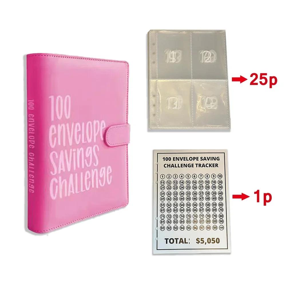 

Sharkbang A5 PU 100 Конвертов Книга для Челленджа Сбережений, Набор Книги для Коллекционирования с Переплетом 25 Листов 100 Карманов Нумерованные Протекторы Полный Набор Держатель розы красного