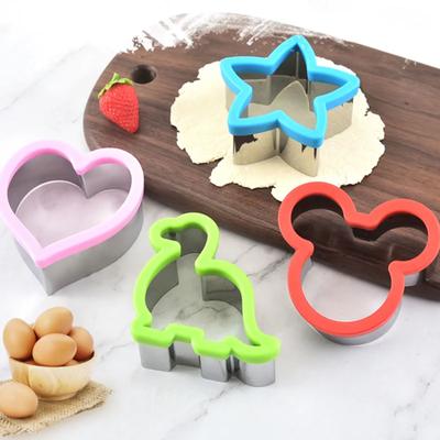 1/4pcs Sandwich Cutters for Kids Plastic Stainless Steel Star DIY Dinosaur Biscuit Mold Christmas Cookie Cutters Stamp Set Mould
