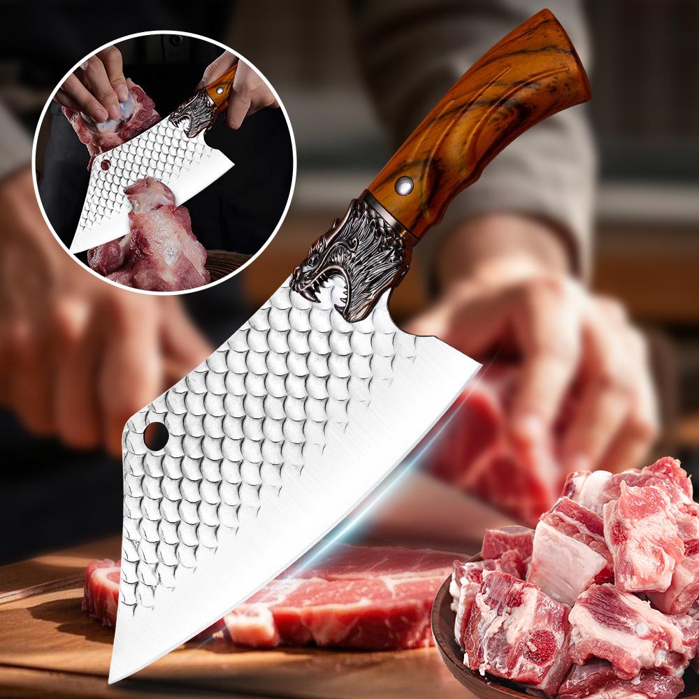 Meat Cleaver Chef Knife Dragonhead Fish-scale Pattern Slicing Knife Fish Cutting Cleaning Knives Seafood Market Slaughter
