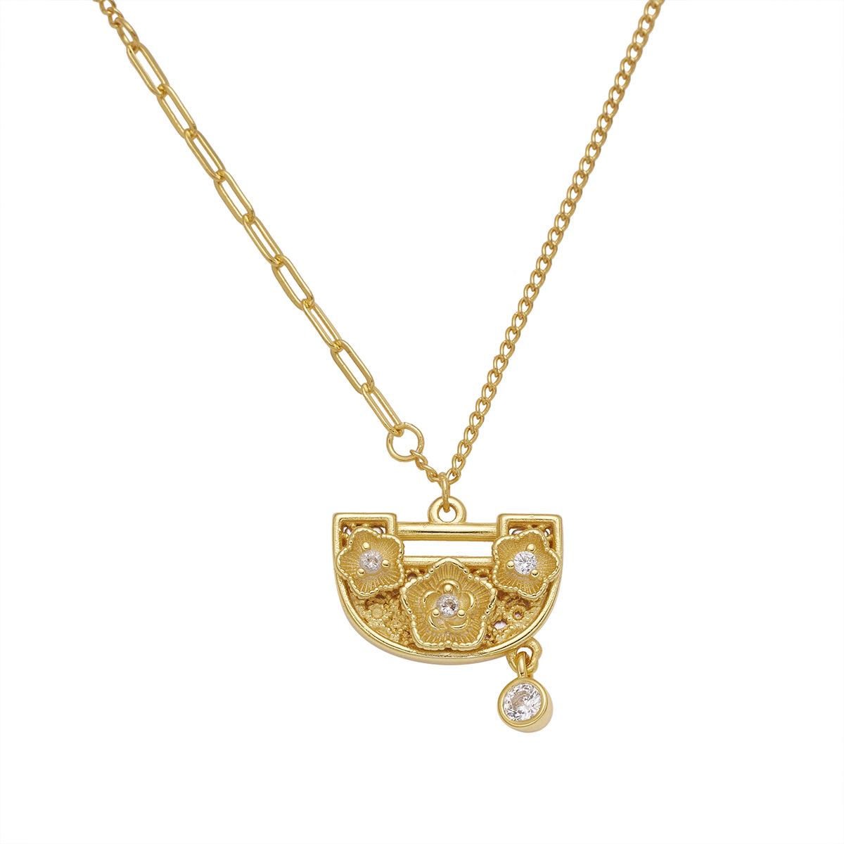 

Посеребренная старинная сумка-замок с пионом, серебряное ожерелье S925, подвеска-замок с пионом и шелковой ракушкой 925 Silver