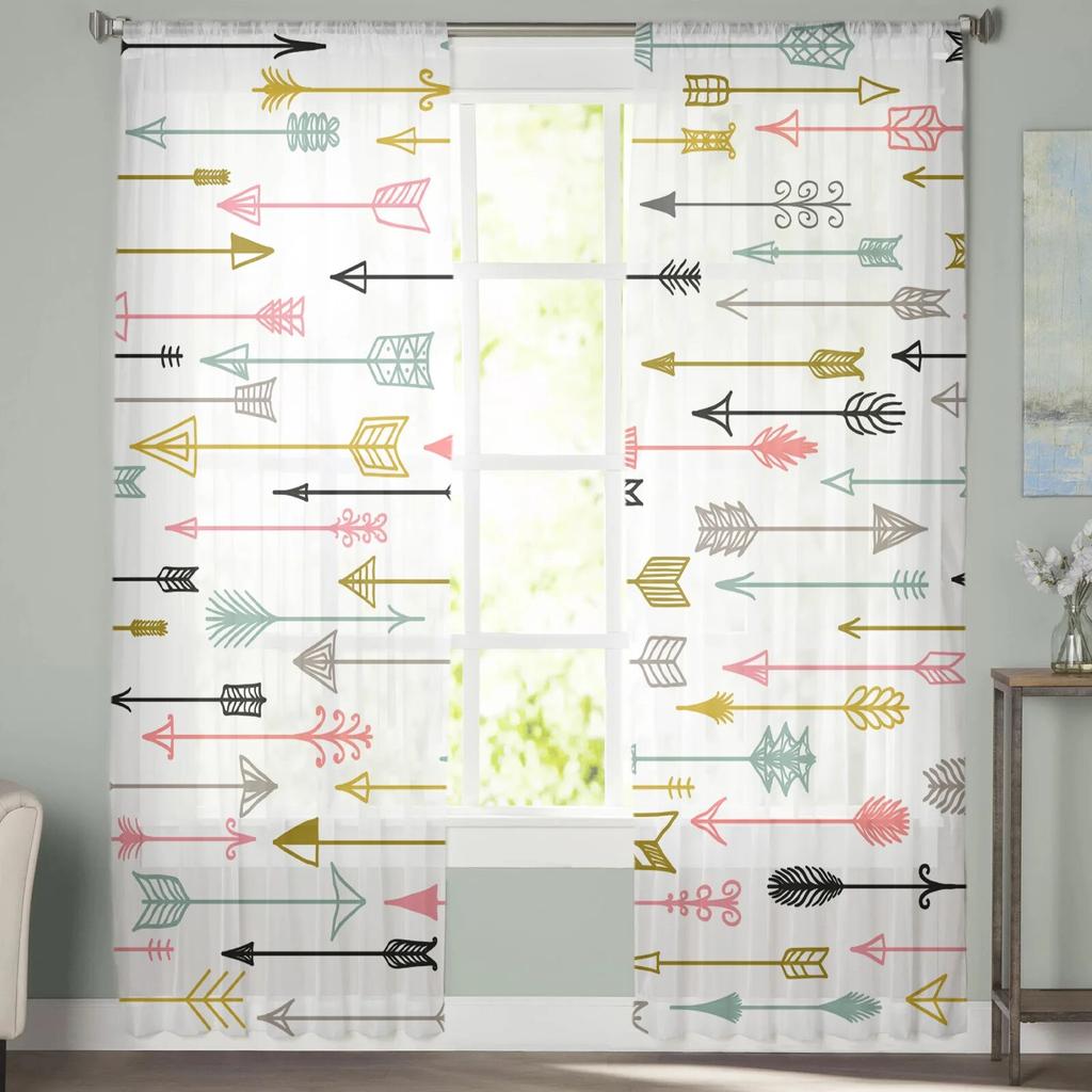 Tribal Feather kolorowe strzałki tiulowe zasłony na zasłony do salonu okno przezroczyste nowoczesne zasłony na wystrój sypialni