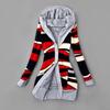 Women's Striped Printed Long Sleeved Autumn Winter Hoodie Button Plush Sweater Cardigan Jacket