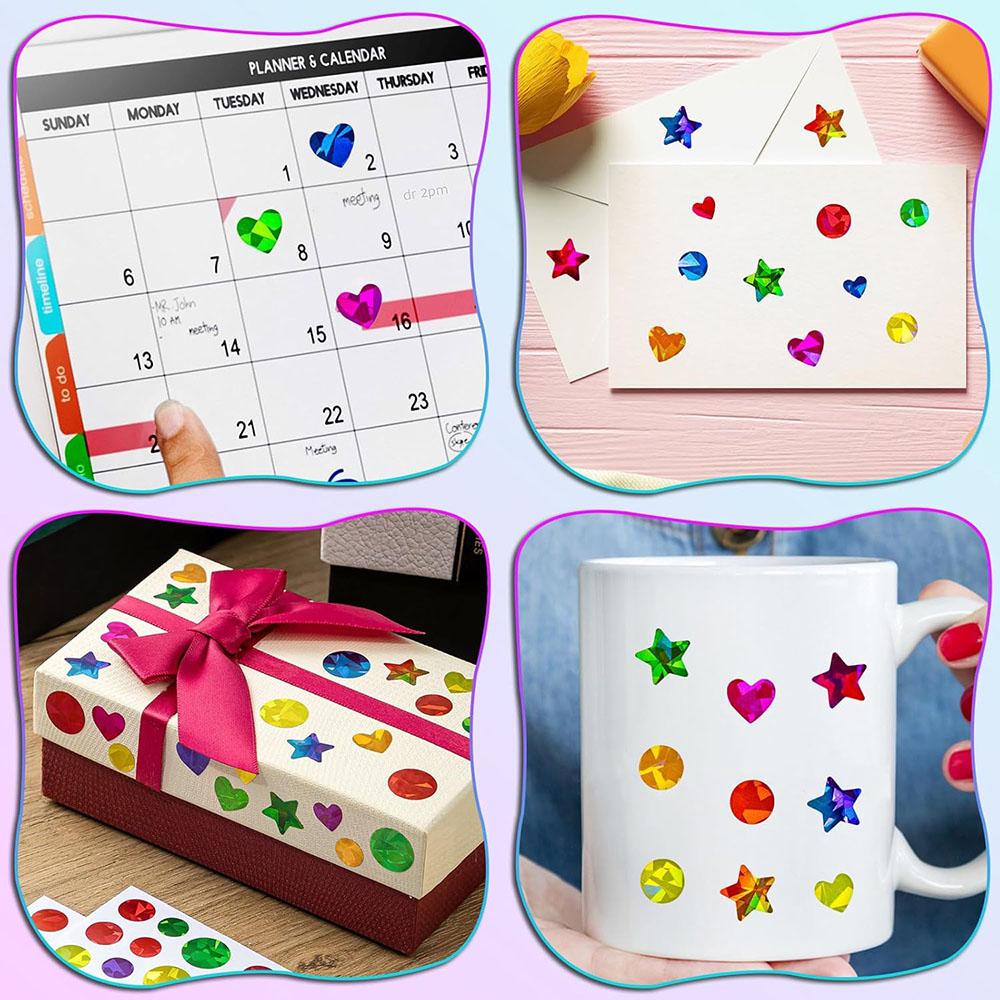 171-1710Pcs Sparkly Holographic Star Heart Round Dot Stickers Glitter Foil Student Reward Behavior Chart Scrapbook Diy Decor De