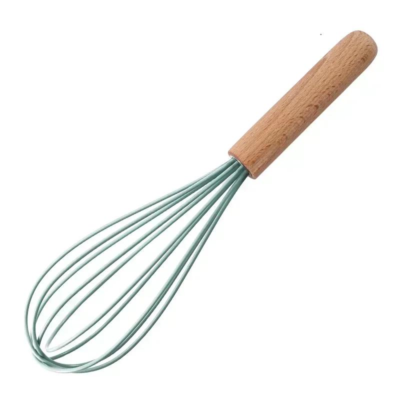 Silicone Egg Beater Whisk Wooden Handle Kitchen Hand Egg Beater Gadgets Kitchen Tools Baking Accessories  Kitchen Gadgets
