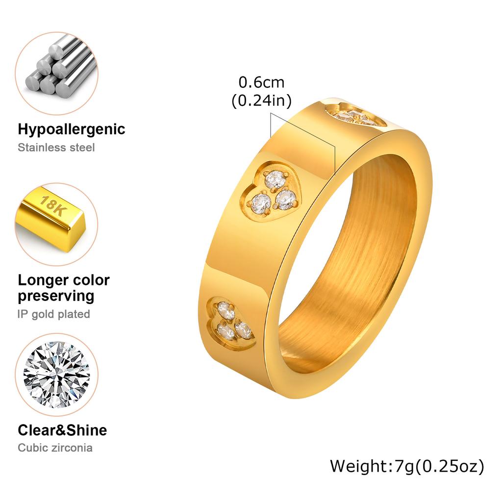Luxury Love Heart Zircon Ring for Women,Waterproof Stainless Steel 3 Crystals Charm Ring, Wedding Engagement Fashion Jewelry