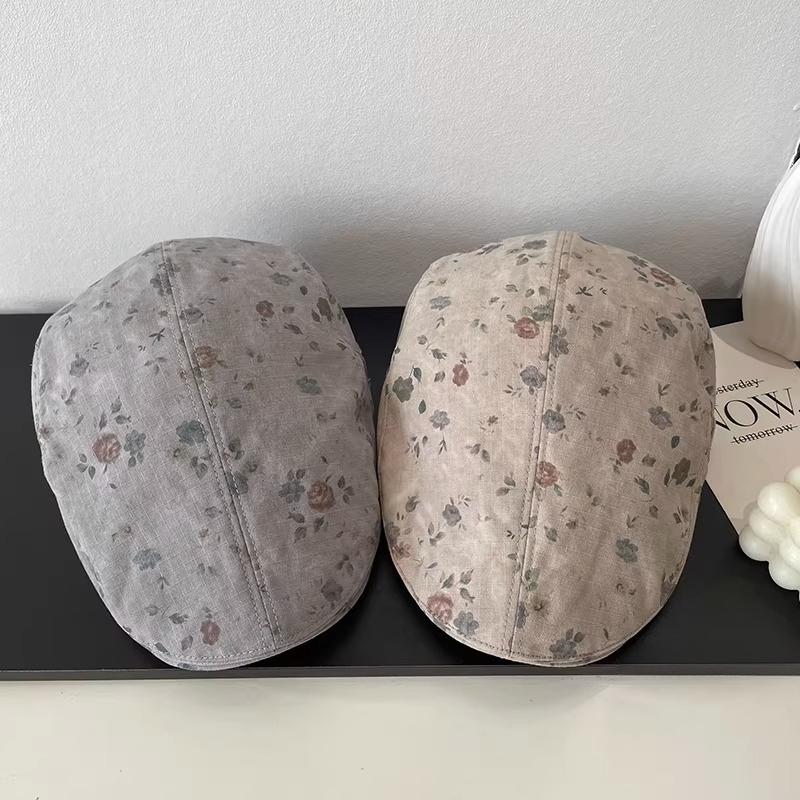 2026 Spring New Retro Printing Forward Hat Women Fashion Trend Casual Thin Temperament Beret Cap