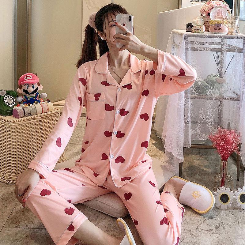 A thin milk silk pajama women's spring and autumn sweet age-reducing women's long-sleeved trousers loungewear set