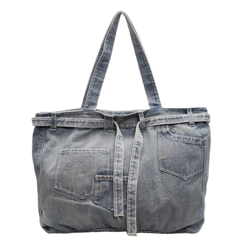 Vintage Shoulder Bag Women's Denim Tote Bag Large Capacity Student Class Bag