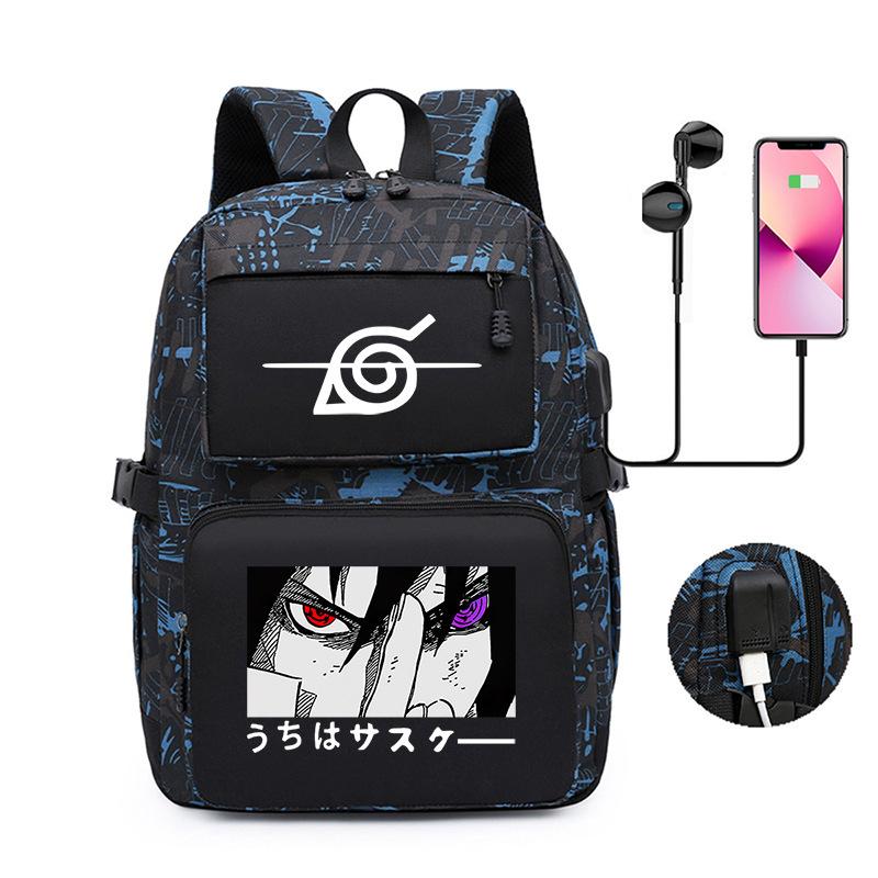 Naruto Peripheral Printed Backpack, Large-Capacity Student Schoolbag Usb Computer Bag