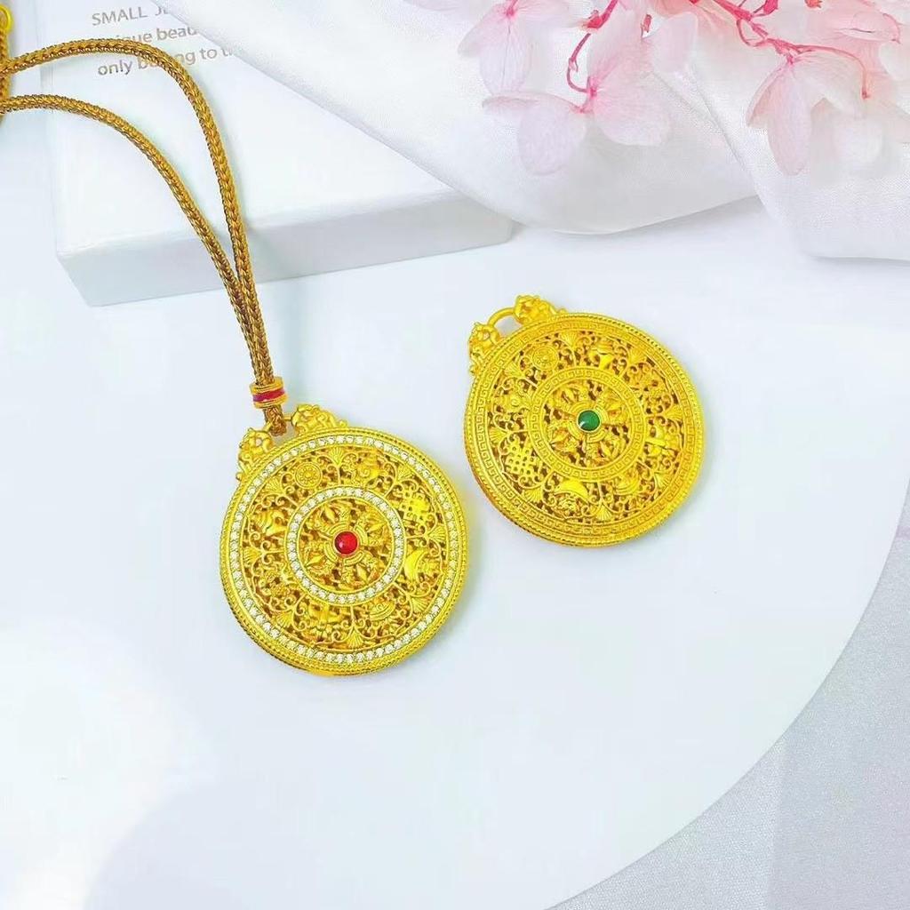 Diamond-Studded Eight Treasures Compass Unisex Pendant Necklace, Sweater Chain, Imitation Vietnamese Sand Gold Design