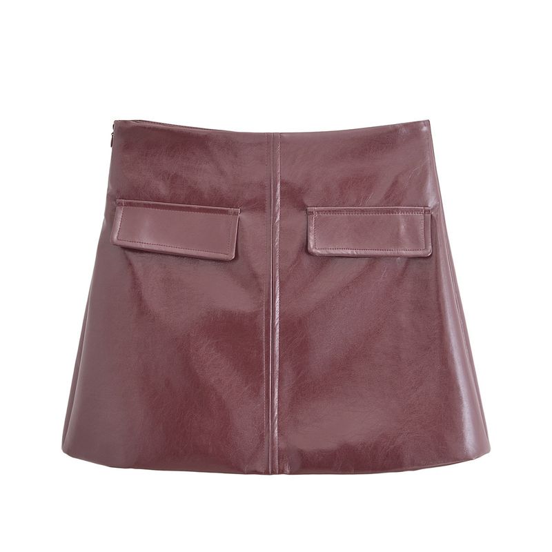 

Araltay New Arrival Fashion Style Women s Fashion All-Match Casual Minimalist Glossy Faux Leather Skirt 1253171 Short skirt L