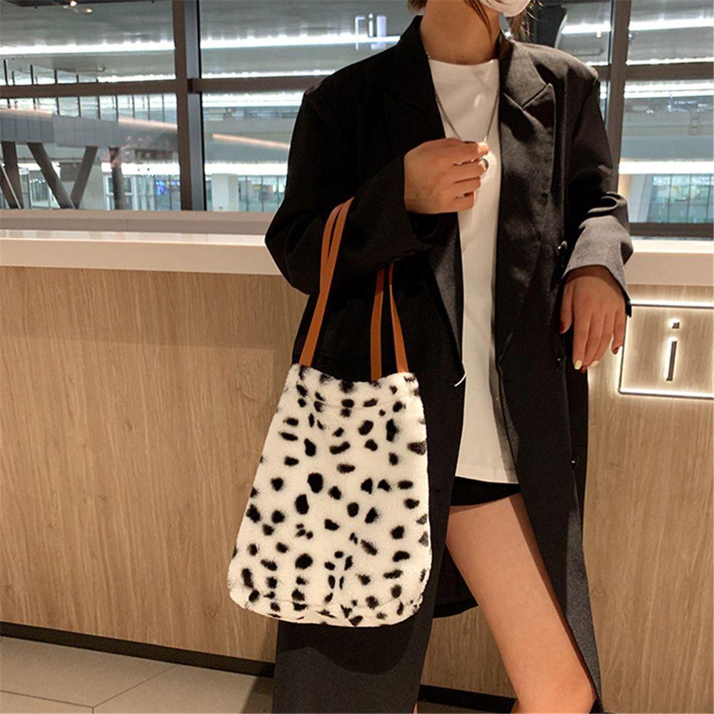 fluffy cow print tote bag