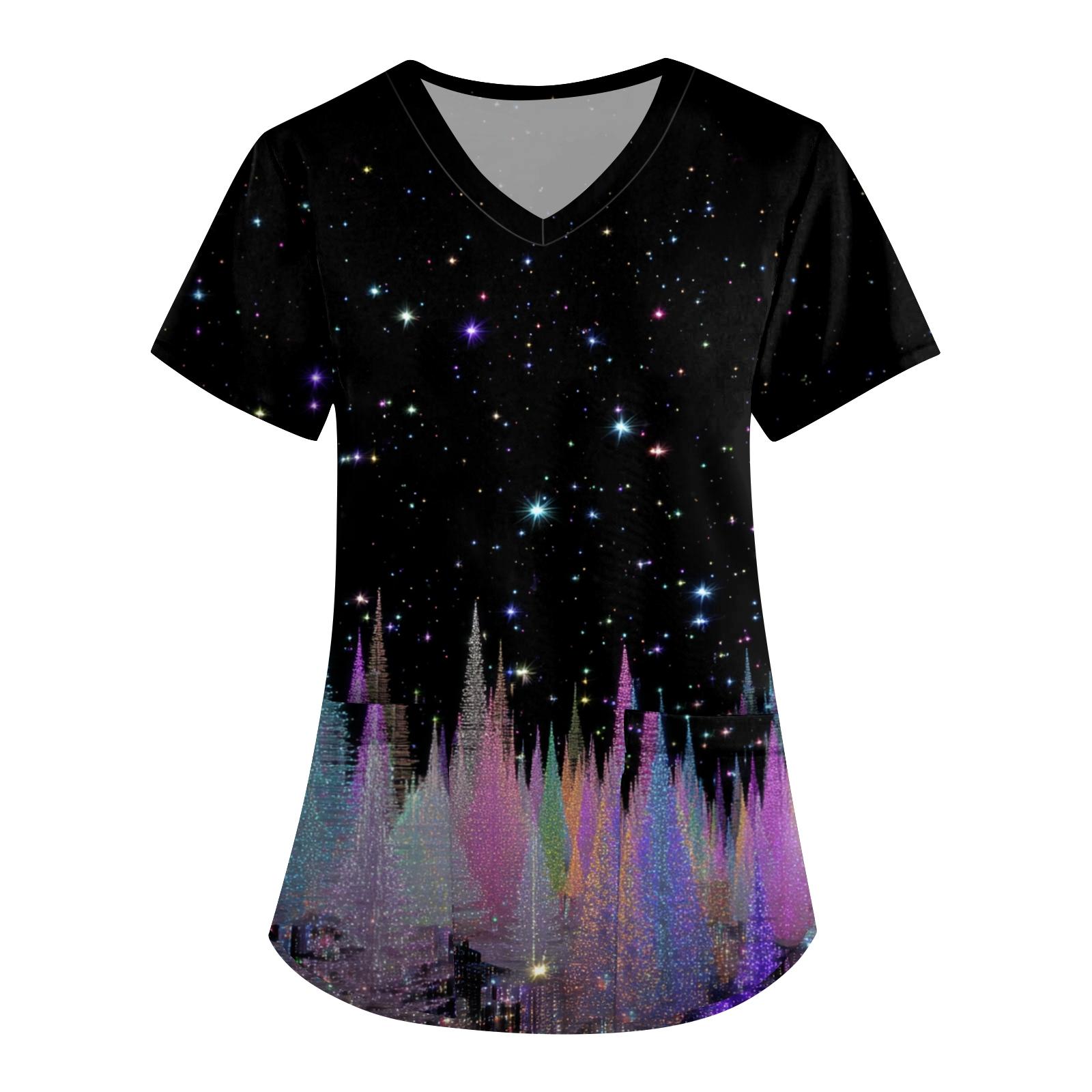 

Женская рабочая униформа с принтом, V-образный вырез, карманы, базовый короткий рукав, пуловер, топ XXXXL фиолетовый