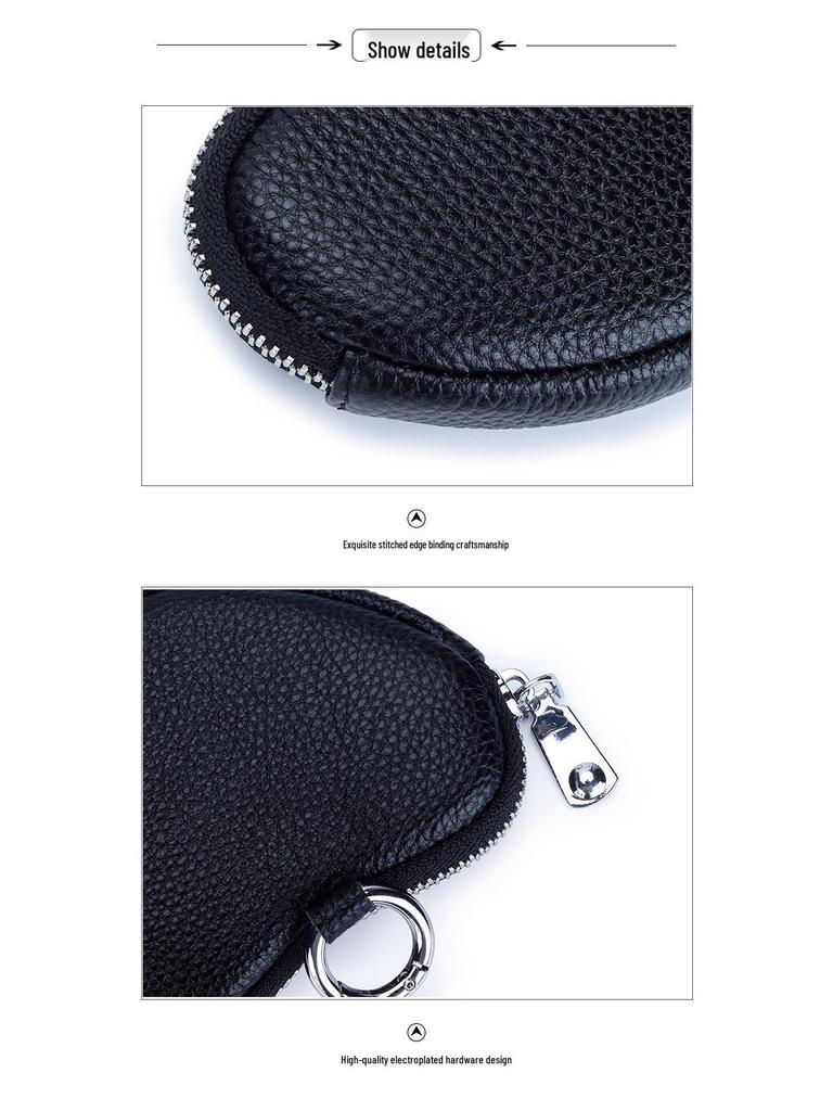 Mini Genuine Leather Coin Purse for Ladies - Top Layer Cowhide Storage Pouch with Zipper and Pendant