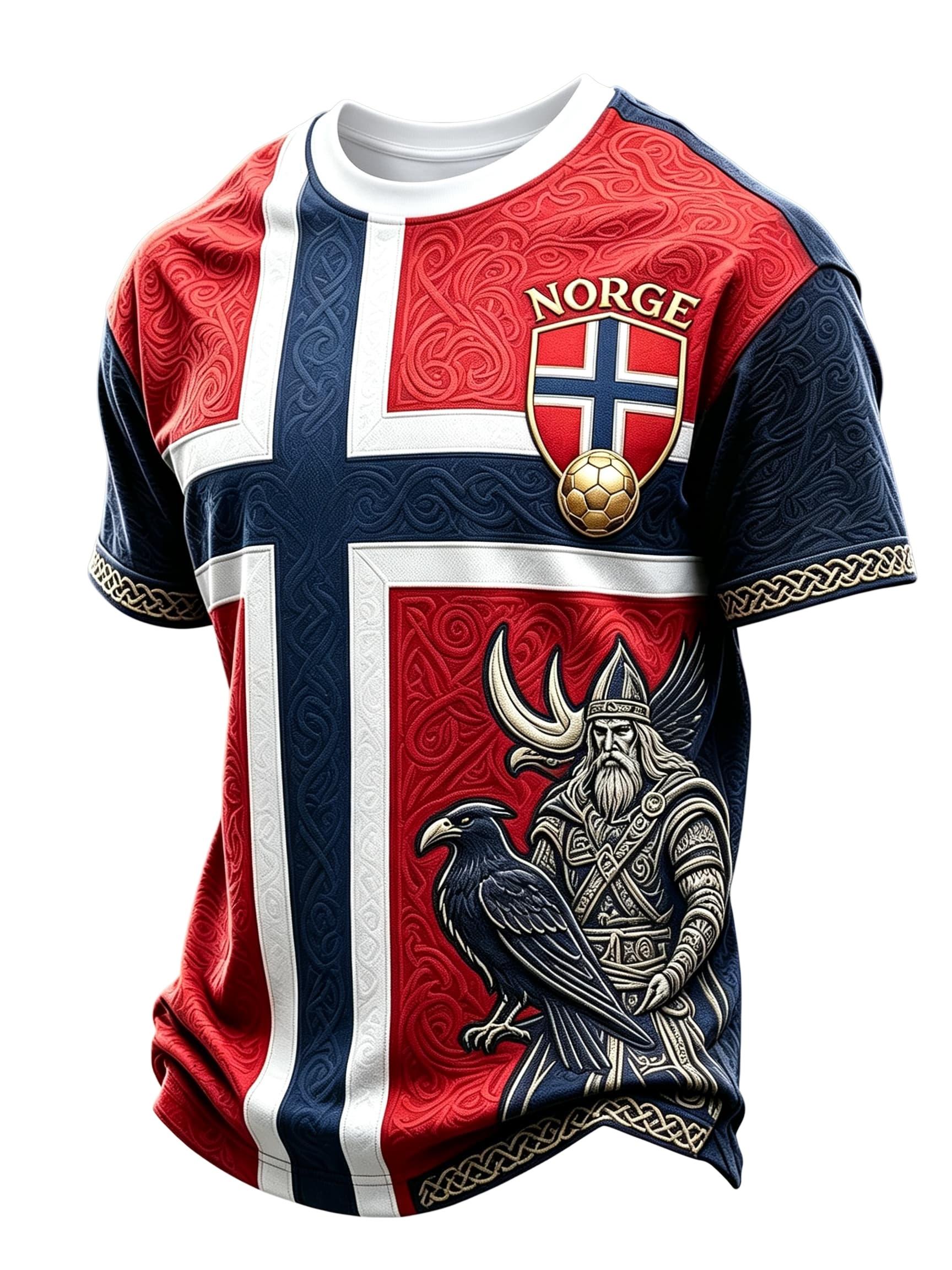 2026 Norwegen Wikinger 3D-Druck Fußballtrikot Herren Damen Sommer Sport Outdoor T-Shirt Atmungsaktiv Schnelltrocknend Streetwear Kleidung M red