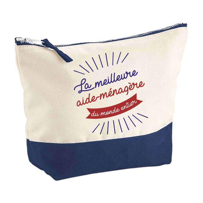 Pochette fond bleu Meilleure aide menagere du monde - Cadeau Original - Anniversaire Trousse Maquillage Grand Format
