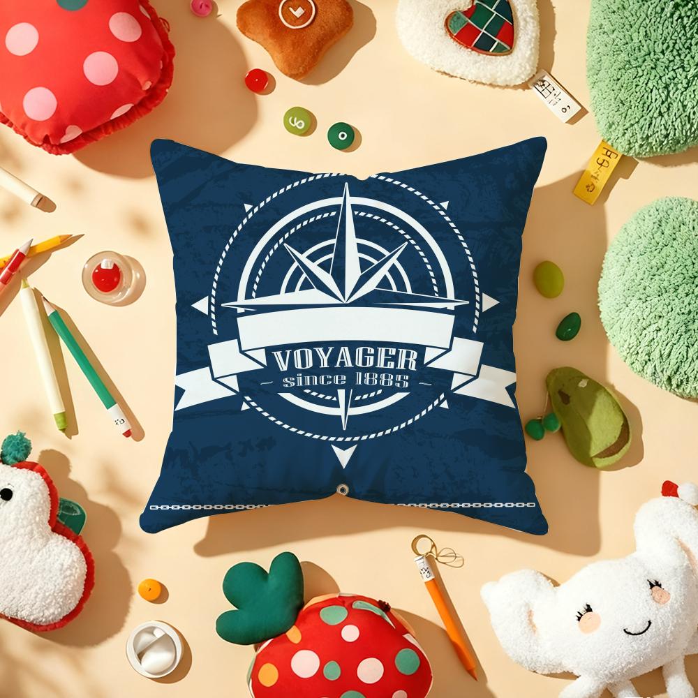 Nordic Dark Blue Sailing Cushion Cover Plush Fabric Soft Double-Sided Printed Sofa Warm Winter Home Gift Pillow Cover