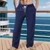 Herren Atmungsaktive Leinenimitat Kleine Quadratische Strandhose Locker Lässig Sport Gerade Bein Hose